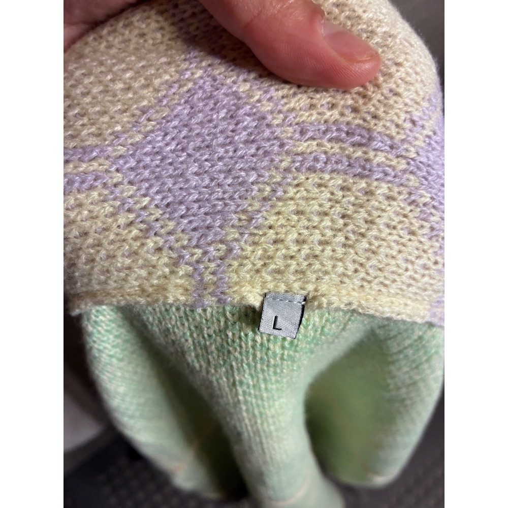 Fashion Pastel Patchwork Shawl Collar Knit Cardigan Green Purple L - Picture 3 of 5